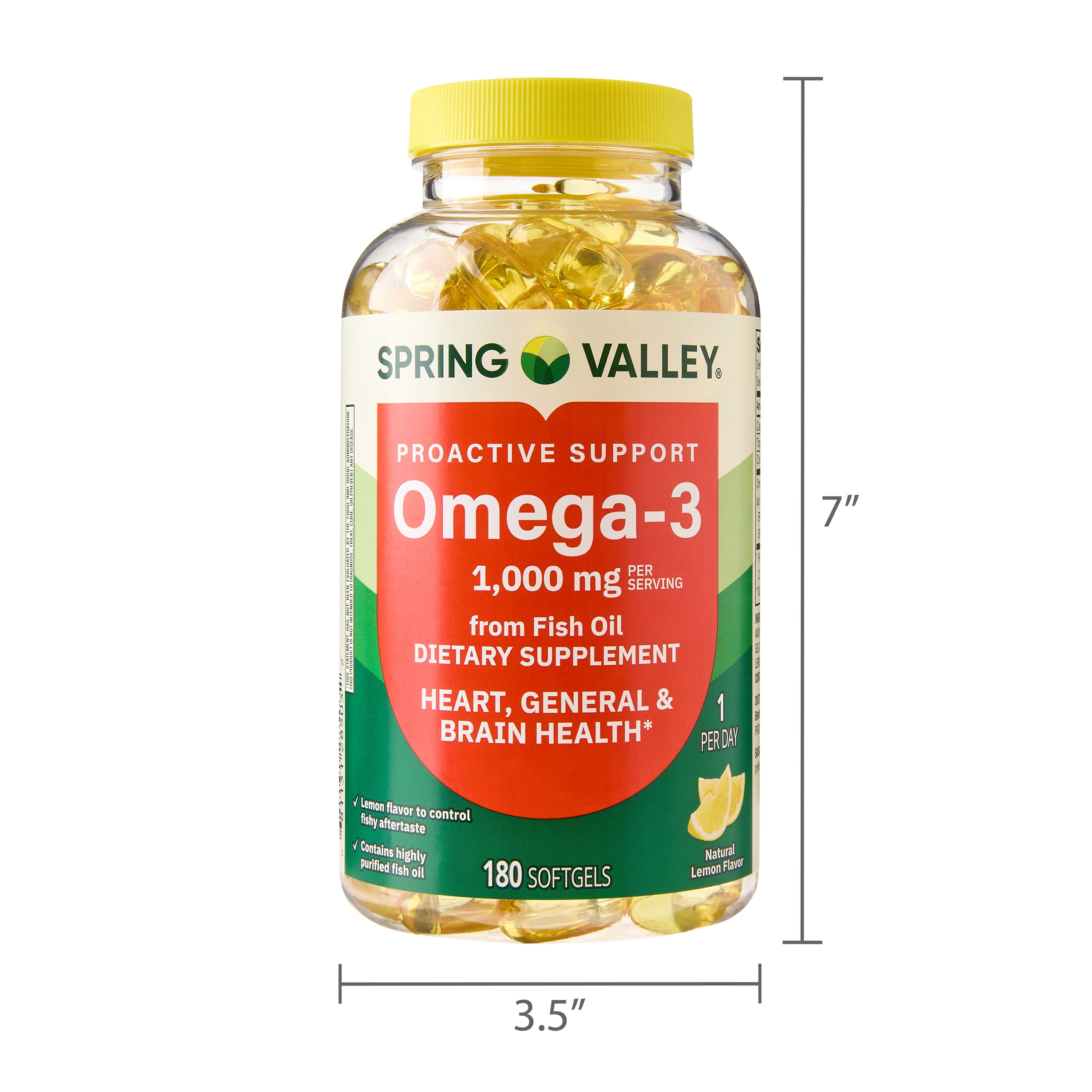 Spring Valley Proactive Support Omega-3 Fish Oil Dietary Supplement Softgels for Heart/General/Brain Health, 1000 mg, 180 Count
