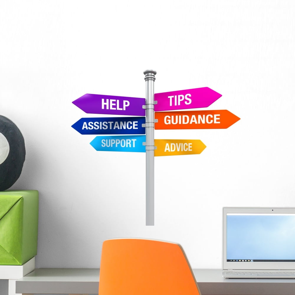 Sign Directions Support Help Wall Decal by Wallmonkeys Peel and Stick