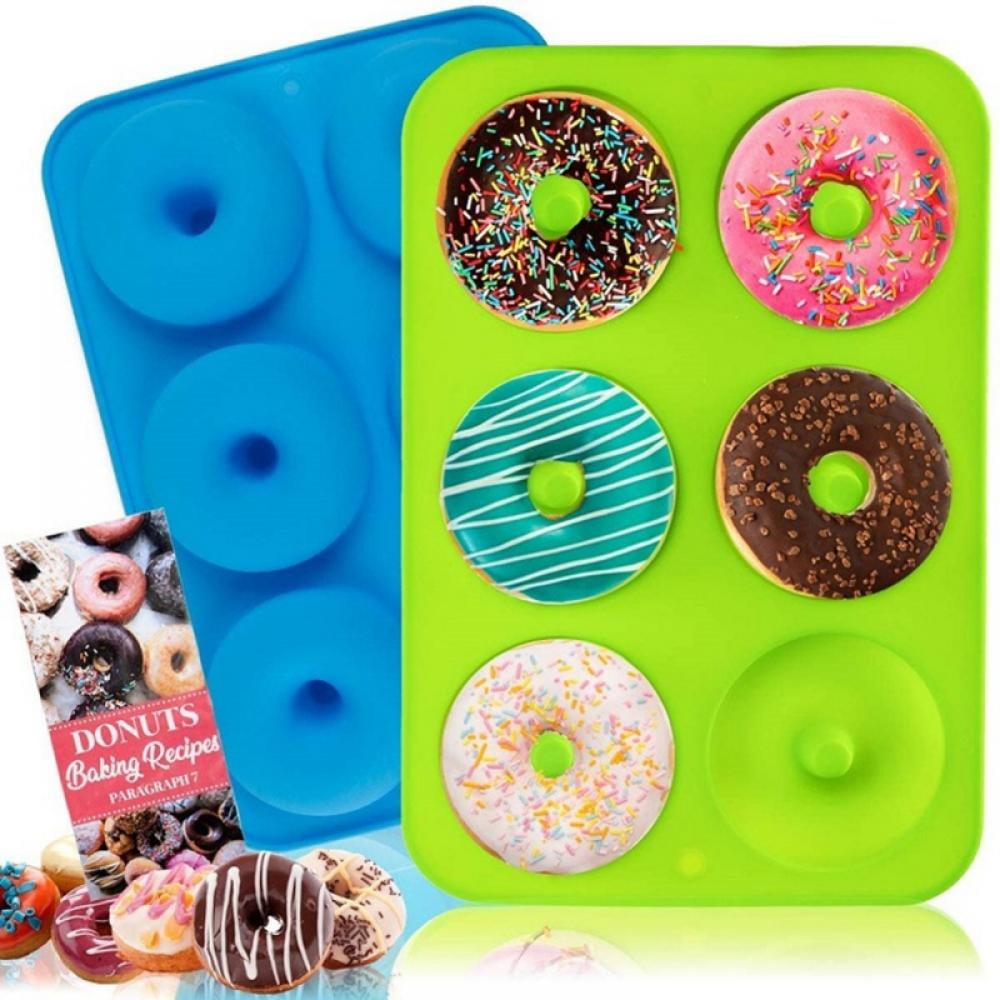 2 Pcs Oven Suitable for Dishwasher 6 Silicone Cake Moulds Donut Moulds Doughnut Chocolate Soap Candy Jelly Mold Baking Pan Freezer Microwave