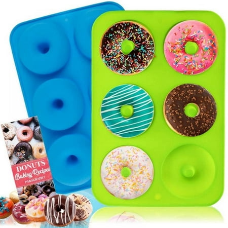 

6-Cavity Silicone Donut Molds Set of 2 Non-Stick Full-Sized Safe Baking Tray Maker Baking Pan for Cake Biscuit Bagels Muffins- Heat Resistance.