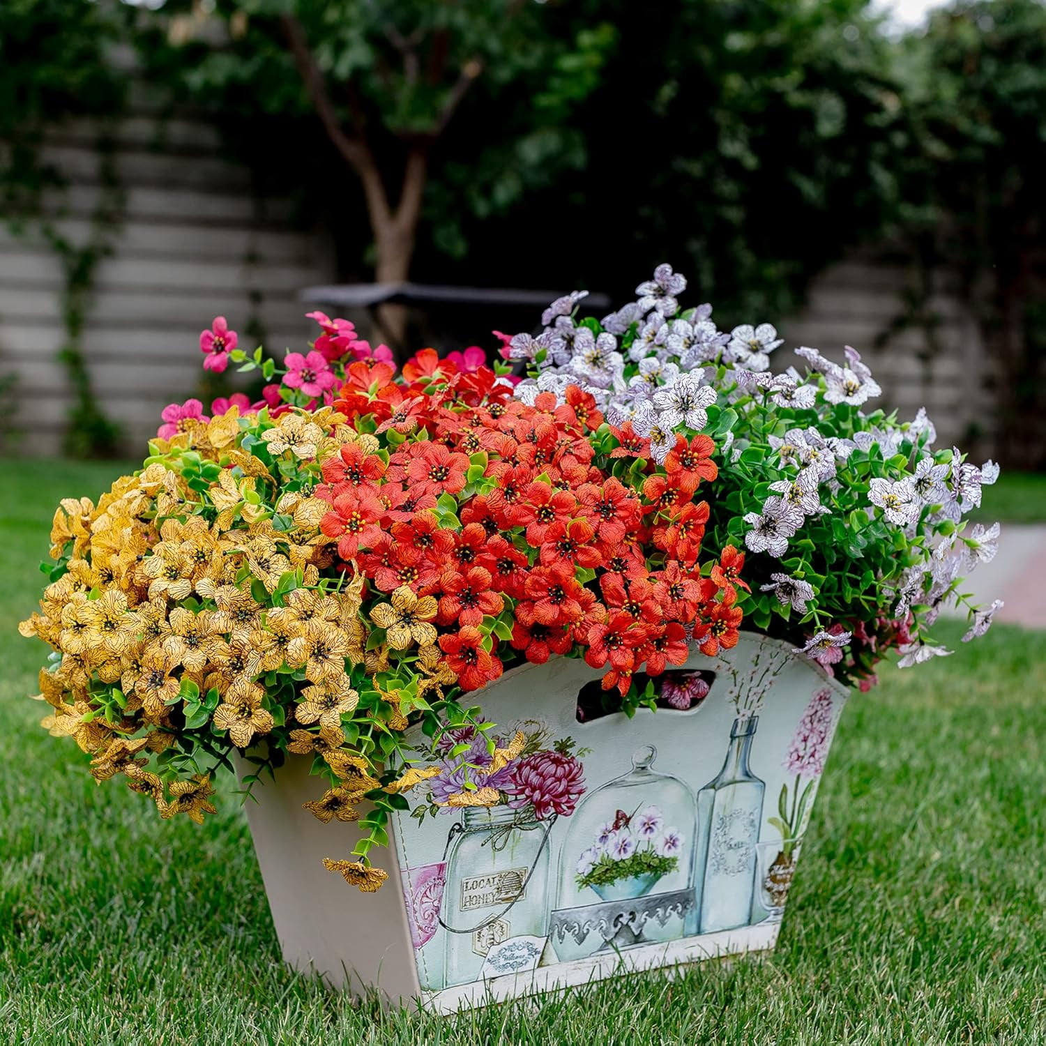 Artificial Flowers for Outdoors, 12 Bundles Artificial Plants & Flowers Outdoor, UV Resistant Faux Flowers Outdoor Fake Flowers for Outside Porch Window Box Decoration