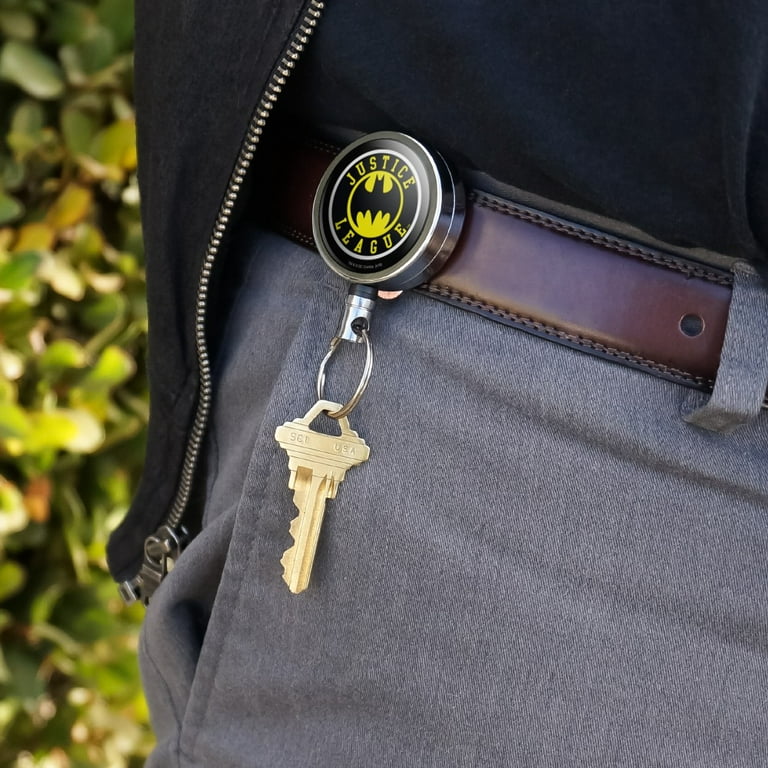 Justice League Batman Athletic Logo Heavy Duty Metal Retractable Reel ID  Badge Key Card Tag Holder with Belt Clip 