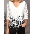 thumbnail image 4 of Camiseta De Encaje En Contraste Con Estampado Floral, Camiseta De Media Manga Con Cuello En V, Camisetas Casuales Para Todos Los Días, Ropa De Mujer, 4 of 4