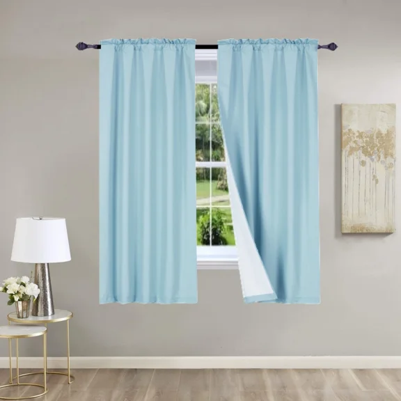 Gorgeous Home Linen 2PC Light Blue Solid Matte Color Window Lined Panel Curtain Rod Pocket 37" Width X 63" Length (each) Panel