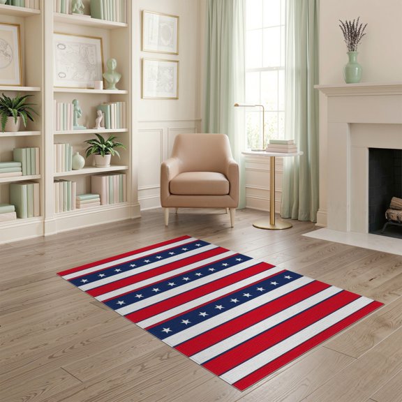 ODIKA Front Door Festive Stars Stripes Independence Celebration Generic for Dorm Room, Small Living Apartment, Stain Resistant Low Profile