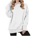 thumbnail image 3 of Fall Saving! HVOBTTY Women's Long Sleeved Sweatshirts, Fall and Winter Tops for Women, Women's Casual Solid Color Long Sleeve Thumb Hole Athletic Hooded Pullover Sweatshirt White, White, 3 of 5