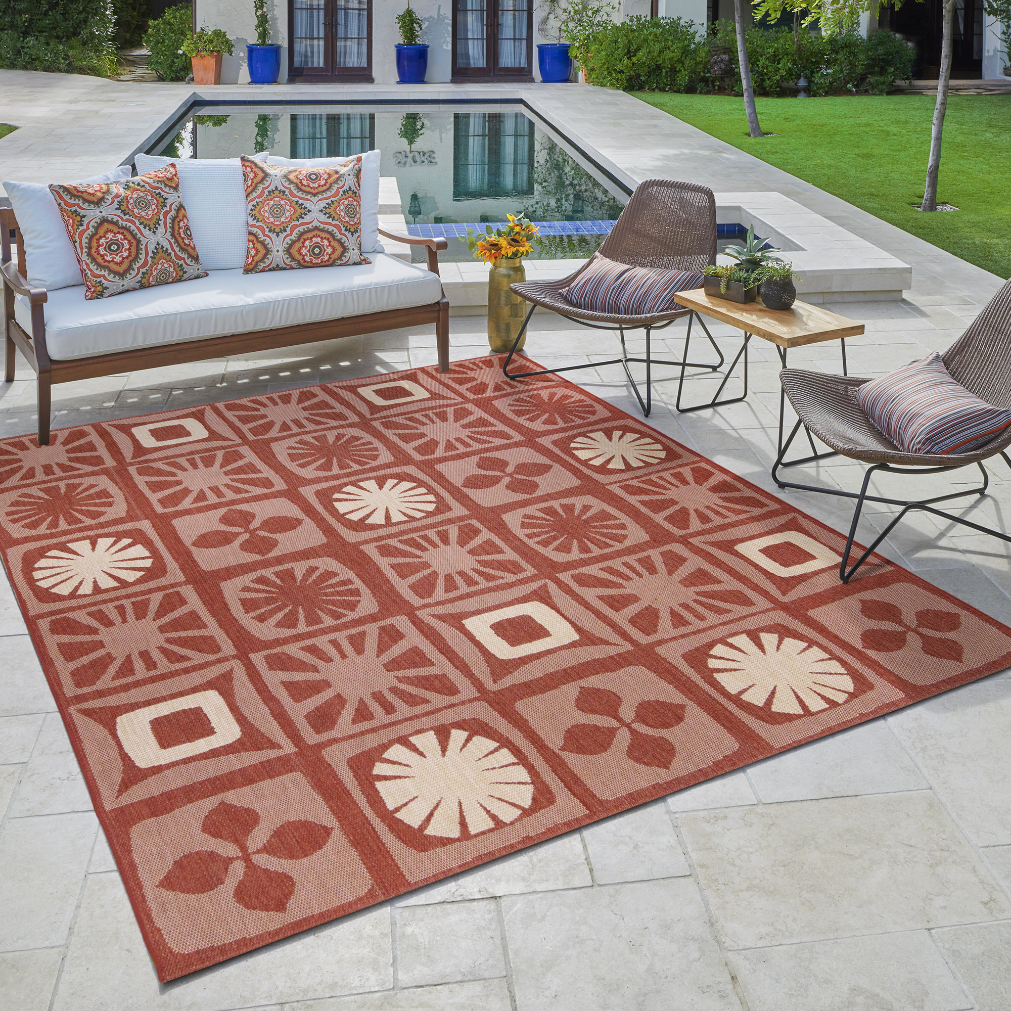 Reyn Spooner Tradewinds Pua Indoor/ Outdoor Polypropylene Red Flat Weave Area Rug, 9x13