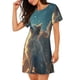 thumbnail image 2 of Balery Starry Sky Cloud Wolf Camisón de manga corta con cuello redondo para mujer, cómodo y elegante., 2 of 6