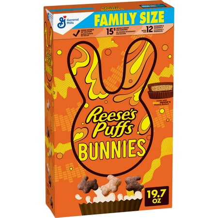 REESE'S PUFFS Bunnies Easter Edition Chocolatey Peanut Butter Cereal, Family Size, 19.7 oz