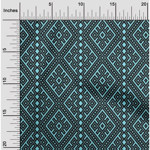 oneOone Cotton Cambric Fabric Ethnic Geometric Flame Stitch Print Fabric BTY 56 Inch Wide