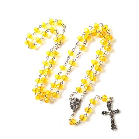 YIEMEEN Imitation Crystal Rosary Necklace Cross Pendant Long Catholic Religious Jewelry