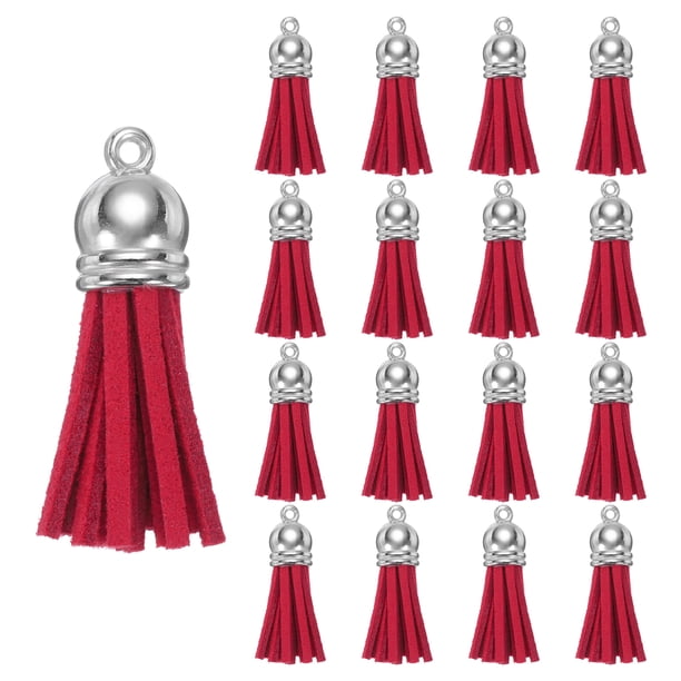 Uxcell 200 Pcs Borlas para Llaveros, Borlas de Cuero a Granel para Manualidades, Pendientes de Borlas de Color, Rojo