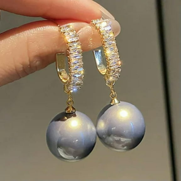 GKNET Elegant Pearl Crystal Earrings Stud Drop Dangle Women Wedding Jewellery Party-Gray C Zircon