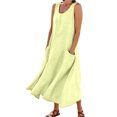 thumbnail image 1 of Vestido largo sin mangas de lino para mujer: vestido informal con cuello redondo y bolsillos, poliéster/spandex, tallas S-XXL., 1 of 6