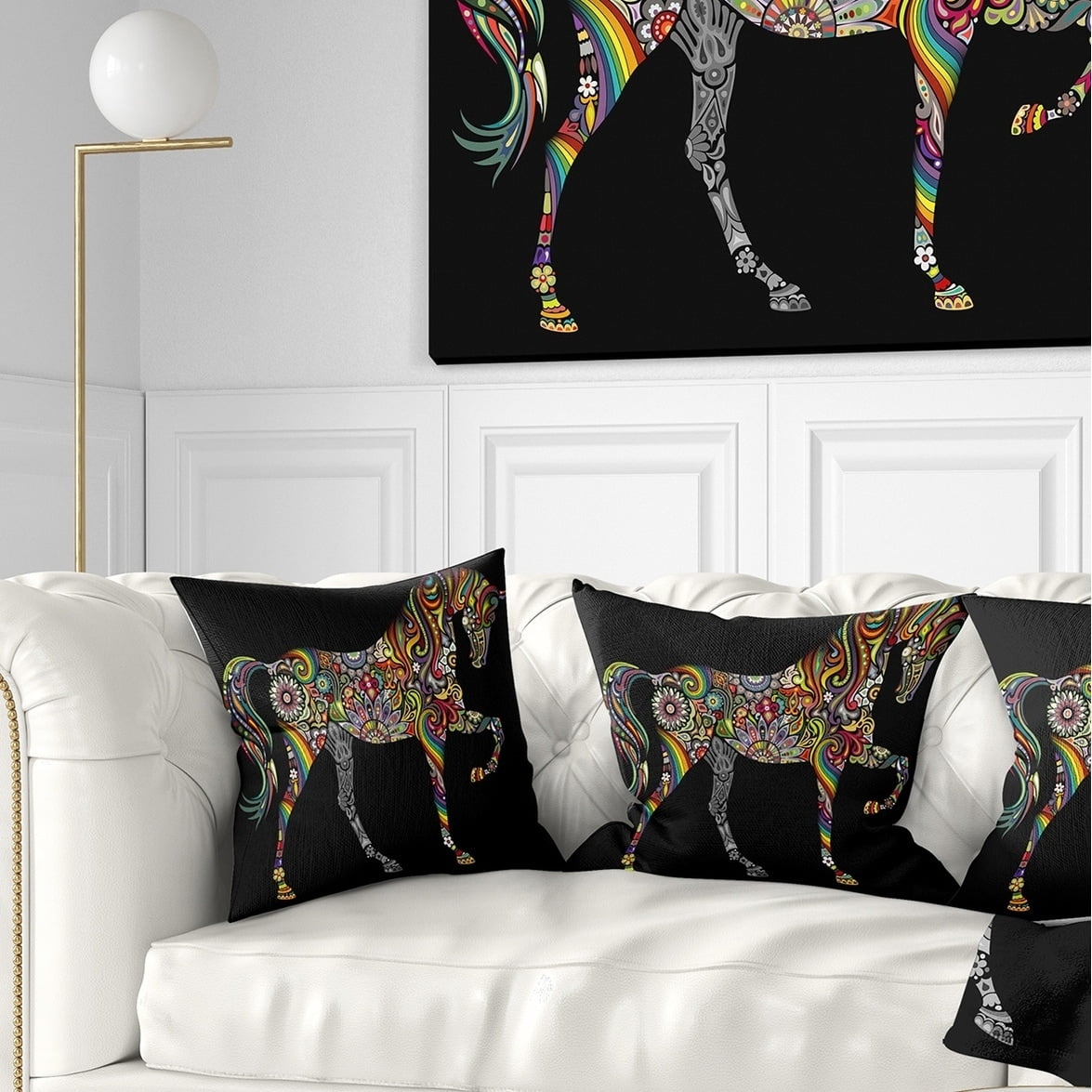 Designart CU7410-18-18 Horse and Rainbow Throw Pillow 18 x 18