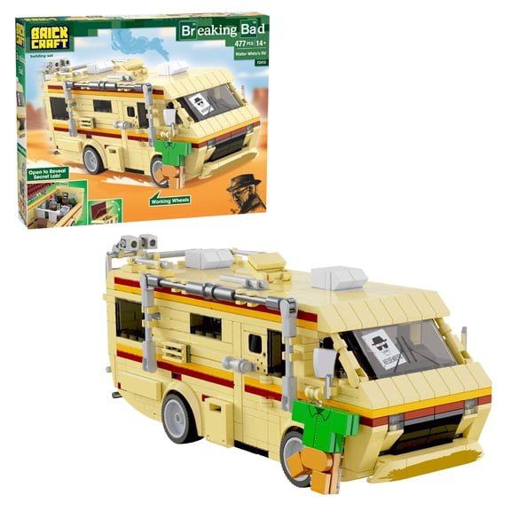 Collectible Brickcraft Breaking Bad Walter White’s RV Building Kit (477-Piece Set), Rolling Camper Van with Secret Lab Interior, TV Show Collectible
