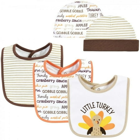 UPC: 0660168144369 | Hudson Baby Unisex Baby Cotton Bib and Headband or Caps Set Little Turkey One Size