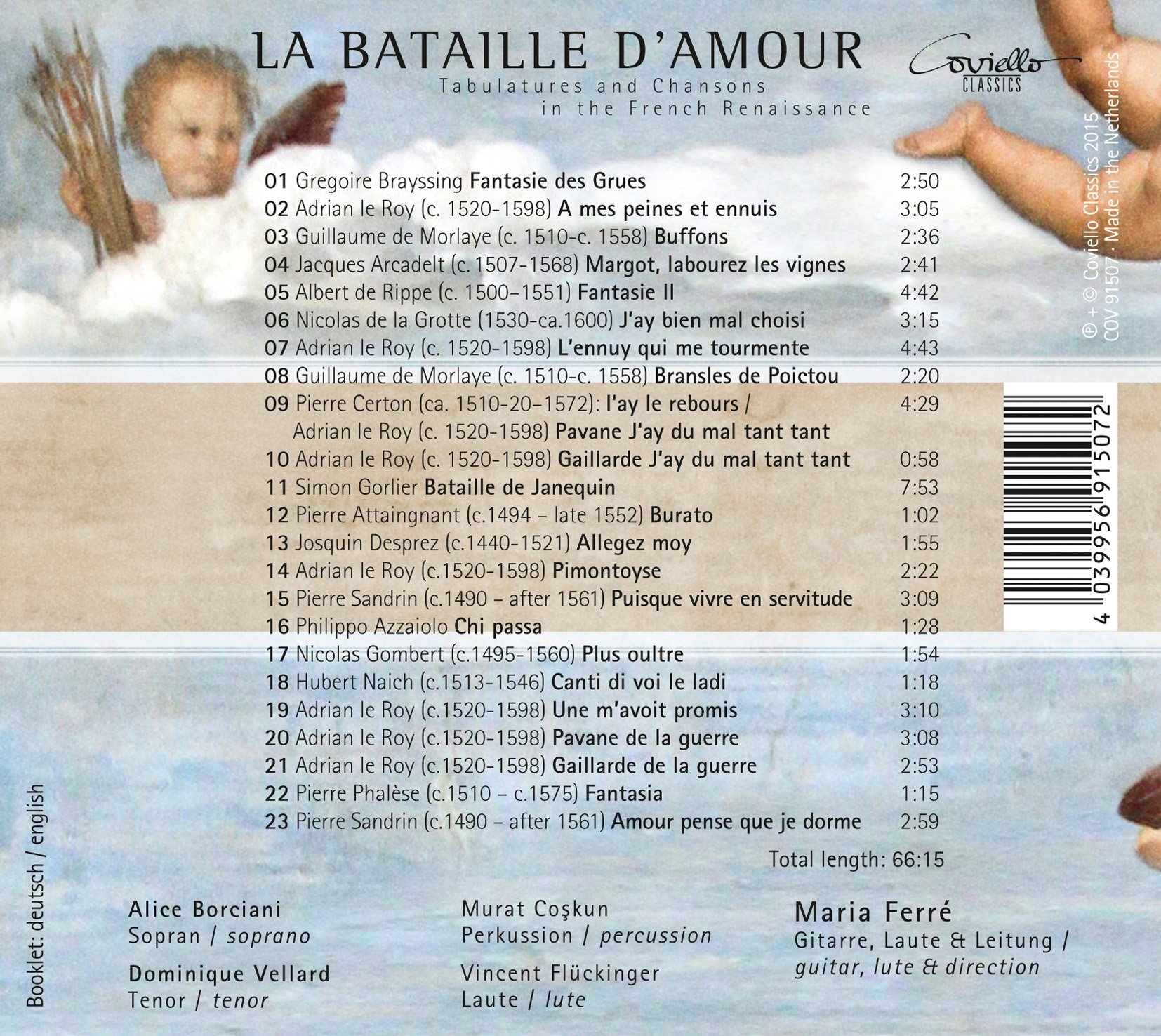 Arcadelt / Ferre / Borciani / Vellard / Fluckiger - La Bataille D'Amour - Tabulatures & Chansons in the French Renaissance - Music & Performance - CD