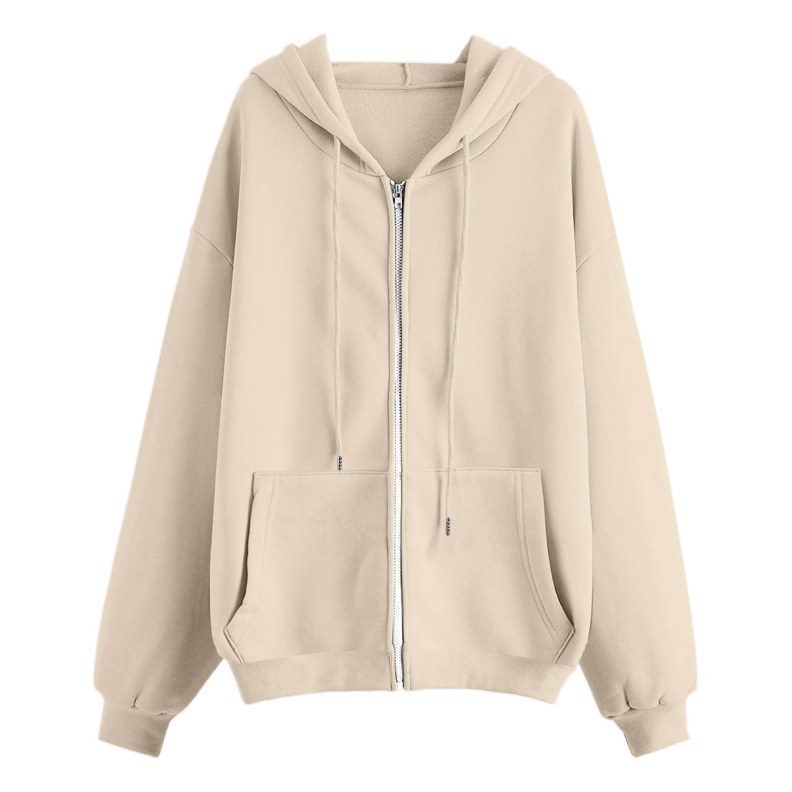 FASHOFT Oversized Hoodies For Women Casual Comfy Solid Loose Zipper Hooded Coat 2026 Full Zip Pullover Sweaters Spring Outfits Beige L