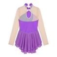 thumbnail image 4 of YEAHDOR Kids Girls Sequins Floral Decorated Patchwork Skating Dance Dress Long Sleeve Gymnastics Dress Purple 14, 4 of 6