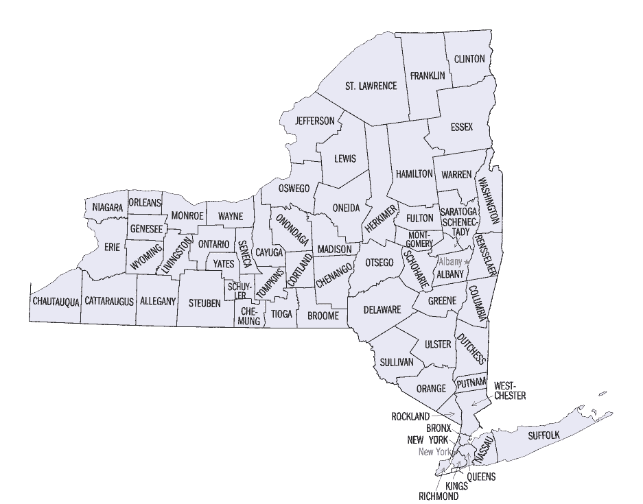 New York County Map Laminated Map - County Outline Map Of New York Poster 20 X 30 - Walmart.com