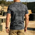 thumbnail image 4 of Homeyce Men's Camo Shirts Short Sleeve Button Camo Shirt Lightweight Slim Fit Camouflage T Shirts Crew Neck Big and Tall Top Shirts,Black L, 4 of 5