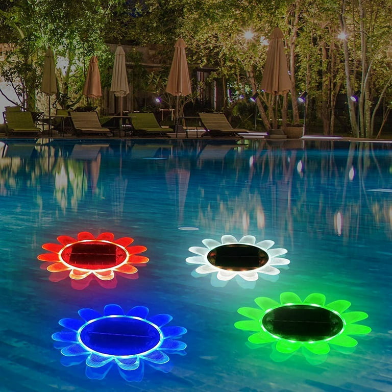 Ledander Ultra Night Floating Pool Light,2 Pack Solar Pool Light, 4 Mode Changes,IP68 Waterproof LED Pond Light,IR Remote Control, Sunflower Floating Light for
