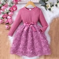 thumbnail image 4 of SBYOJLPB Robe à Col Rond pour Enfants Couleur Unie Robe à Manches Longues Jupe Décontractée et Confortable avec Nœud en Maille pour Filles, 4 of 5