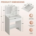 thumbnail image 3 of LIVELYGLOW Makeup Vanity Desk with Lighted Mirror, Vanity Set with 7 Shelves & 2 Drawers for Bedroom - White, 3 of 8