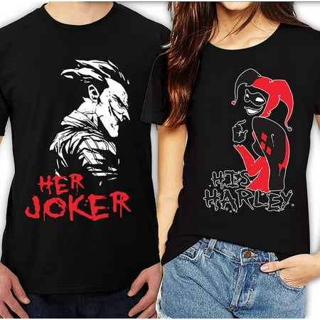 Her Joker His Harley Halloween Couple Matching Funny Cute T-ShirtsHer Joker-Black S