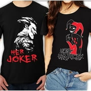Her Joker His Harley Halloween Couple Matching Funny Cute T-ShirtsHer Joker-Black S