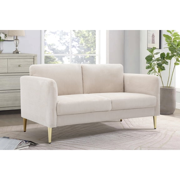 Cterwk 60.63" Modern Corduroy Loveseat Sofa with Wood Frame, Plush Upholstered Sofa Couch for Living Room, Apartment, Office, Beige