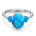thumbnail image 3 of Gem Stone King 1.35 Ct Oval Cabochon Blue Simulated Opal 925 Sterling Silver Ring, 3 of 6