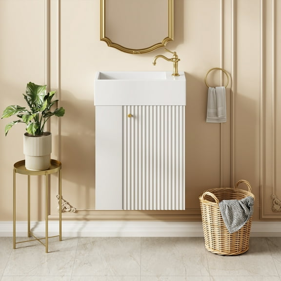 Harper & Bright Designs 18.5" Small Wall Bathroom Cabinet, Bathroom Bathroom Vanity with Sink, Wood Bathroom Storage Cabinet with Left Side Storage for Small Space, Gray