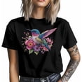 thumbnail image 3 of Camisetas gráficas informales de manga corta con diseño de colibrí y flores de jardín para hombre, 3 of 8
