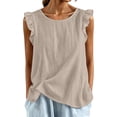 thumbnail image 4 of Bmisegm Womens Tank Tops Casual Comfortable Ruffle Sleeveless Round Neck Relaxed Fit Lightweight Breathable Basic Vest Summer Tops for Women Beige XL, 4 of 5