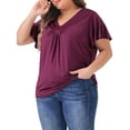 thumbnail image 4 of Agnes Orinda Plus Size Top for Women V Neck Ruffle Short Sleeve T Shirt Summer Tee Tops 4X Purple Red, 4 of 6