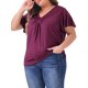 thumbnail image 4 of Agnes Orinda Blusa de Talla Grande para Mujeres con Cuello en V y Volantes en las Mangas Cortas 2X Rojo Púrpura, 4 of 6
