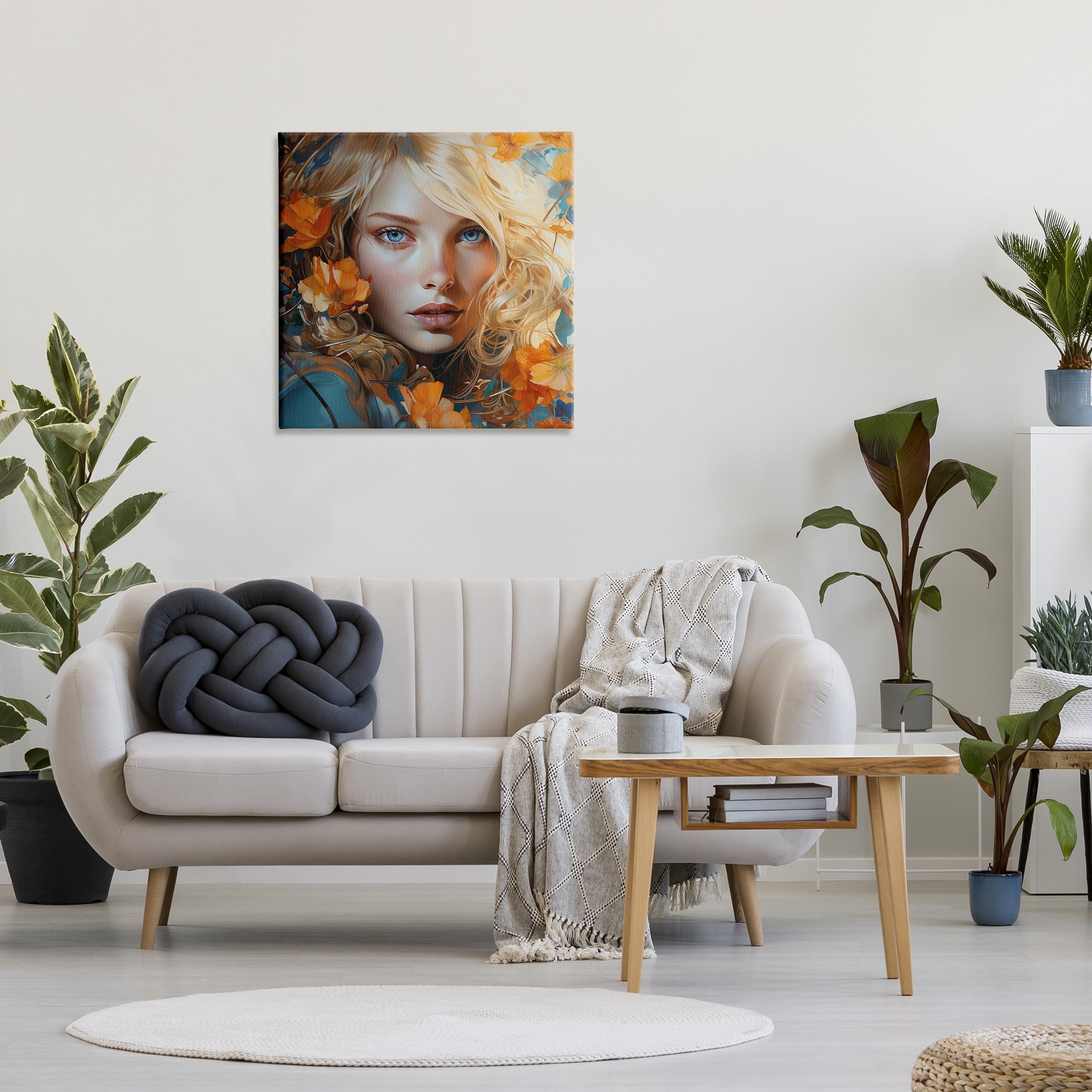 Stupell Industries Woman with Blue Gaze Botanical & Floral Painting Gallery Wrapped Canvas Art Print Wall Art, 30 x 30