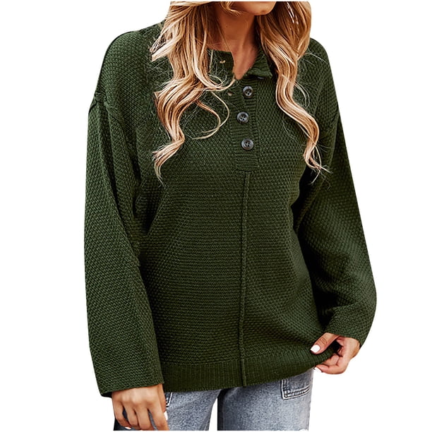 Suéter de moda para mujer Soild Trun-Down Collar Blusa de manga larga para mujer Fridja fhghd682