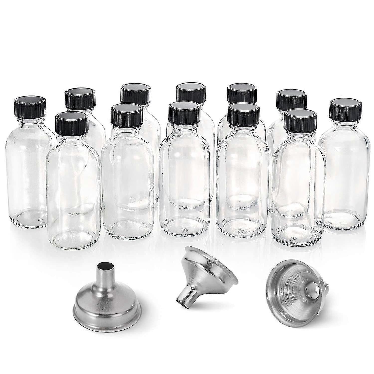 2 Oz Clear Boston Round Glass Bottles With Droppers - Pack Of 12, 60 Ml Premium Vials