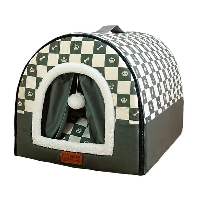 Acogedora caseta para perros pequeños, nido suave y cerrado para dormir, ideal para gatitos, perros pequeños y gatos. Verde grande