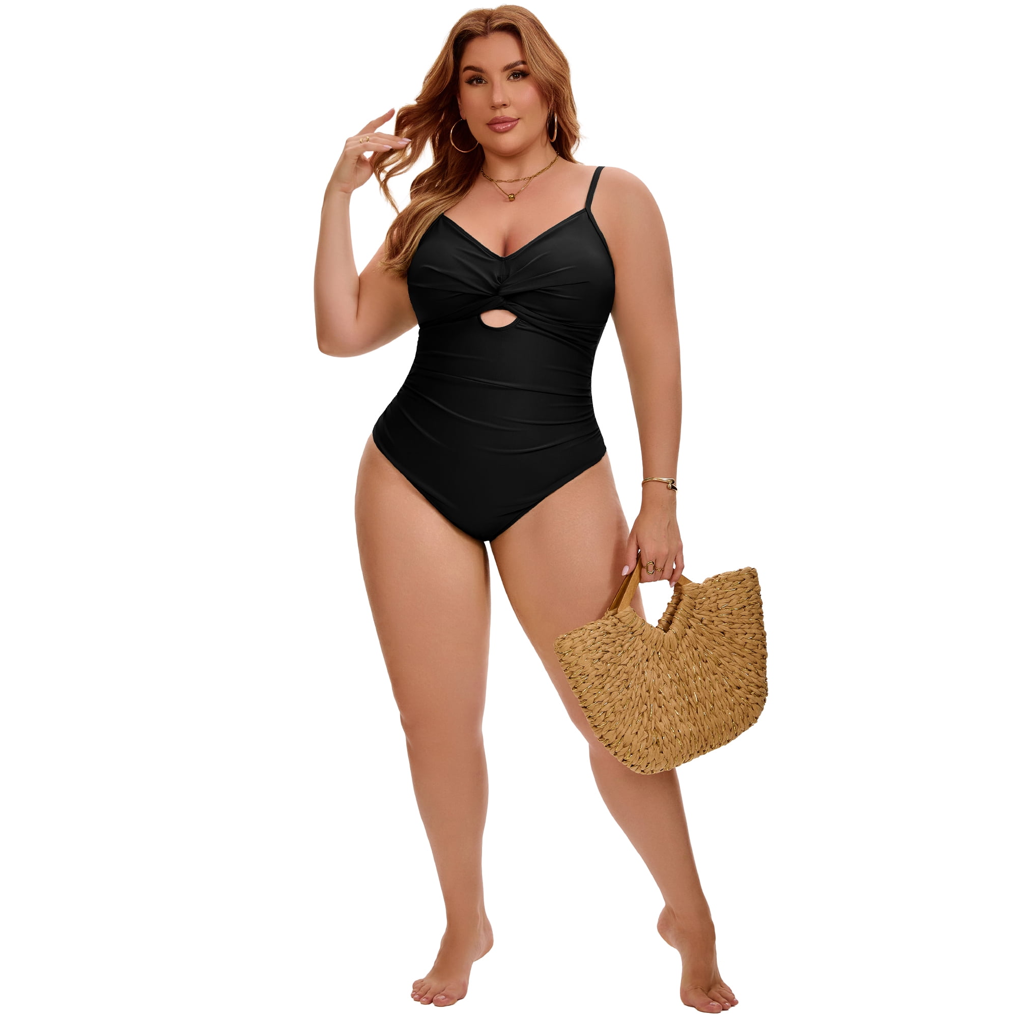 DARING DIVA Women's Plus 1 Piece Tummy Control Cutout High Swimsuit 3X Black