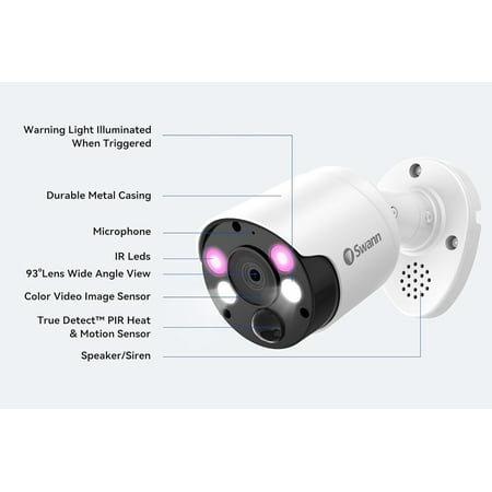 Swann - 4K PoE Add On Bullet Camera w/Dual LED Spotlights, Color Night Vision, & Free Face Recognition - White