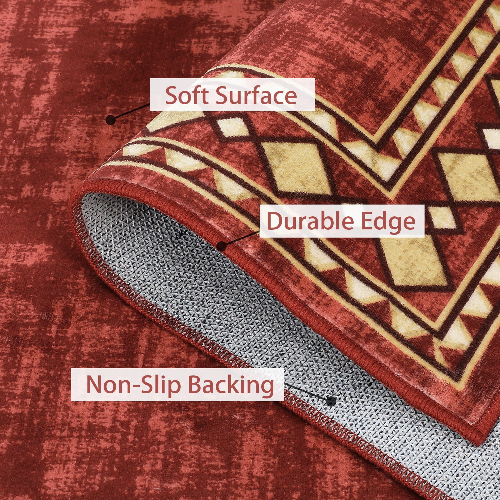Hasoo Large Area Rug 9' x 12' Rug for Living Room Bedroom Border Non-Slip Washable Accent Indoor Neutral Carpet Red
