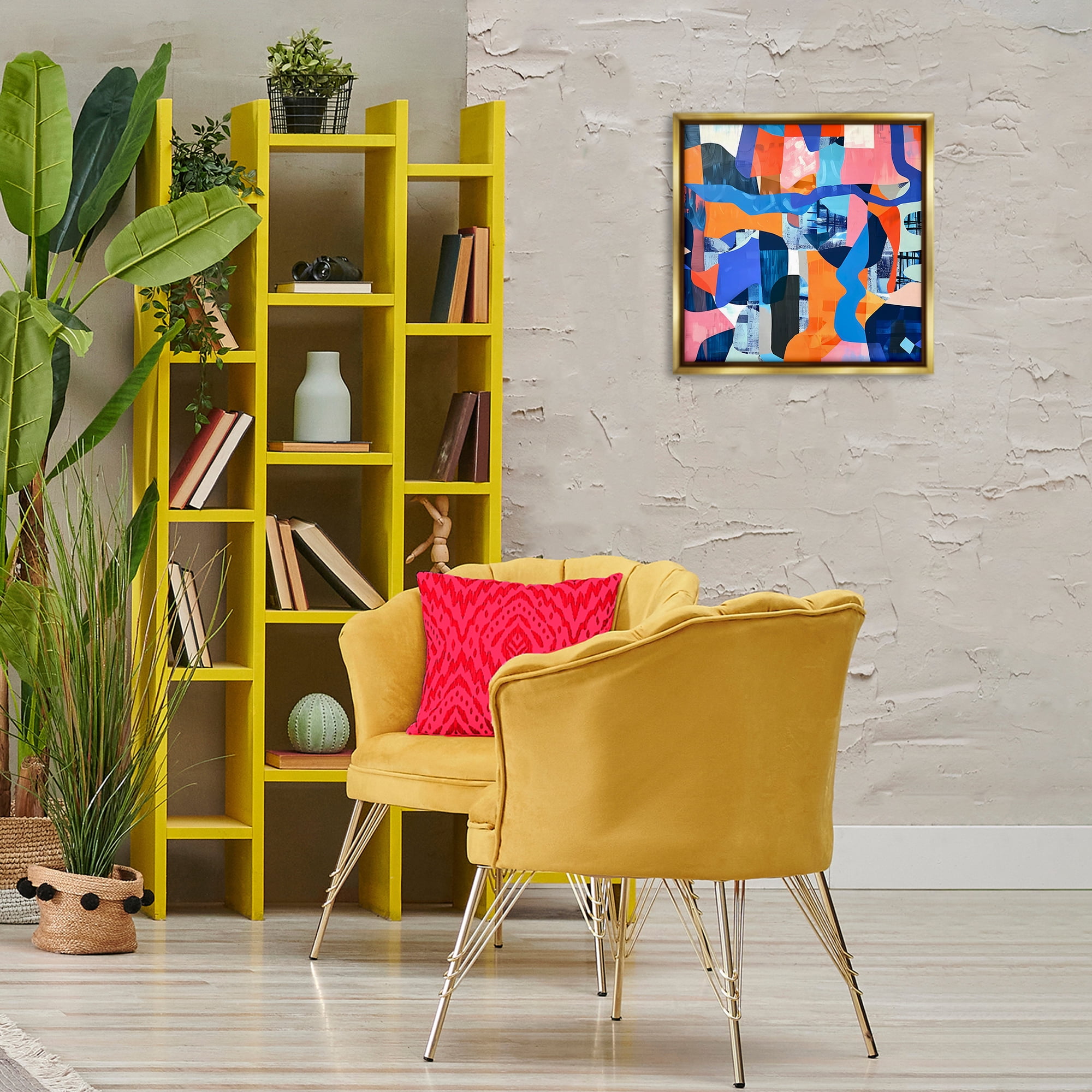 Stupell Industries Wavy Woven Shapes Collage Abstract Painting Gold Floater Framed Canvas Art Print Wall Art, 18 x 18