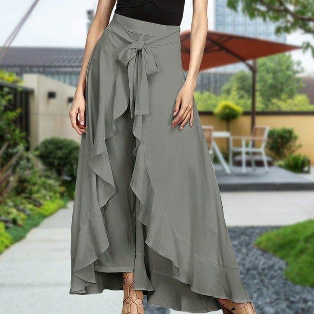 Cintura Wrap Faldas Pantalones Falda larga casual para mujer Cintura elástica Estilo elegante Traje diario (Gris XL) Cgtredaw para Mujer Gris T L