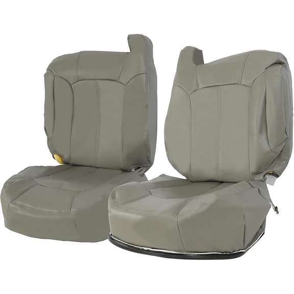KOJEM Leather Front Seat Cover Light Pewter Gray Driver & Passenger Compatible with 2000-2002 Chevrolet Chevy Tahoe Suburban 1500 2500 Cutting Required for Seat Belt & Controls