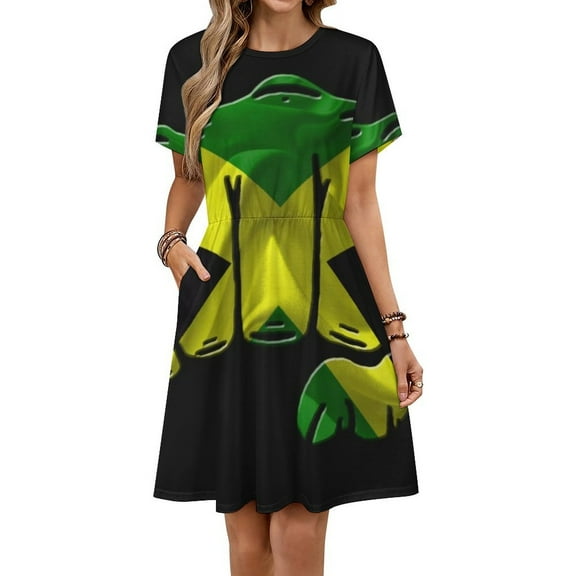 Jamaica Dress Fashion Beach Short Sleeve Dresses Female Party Printed Sundress