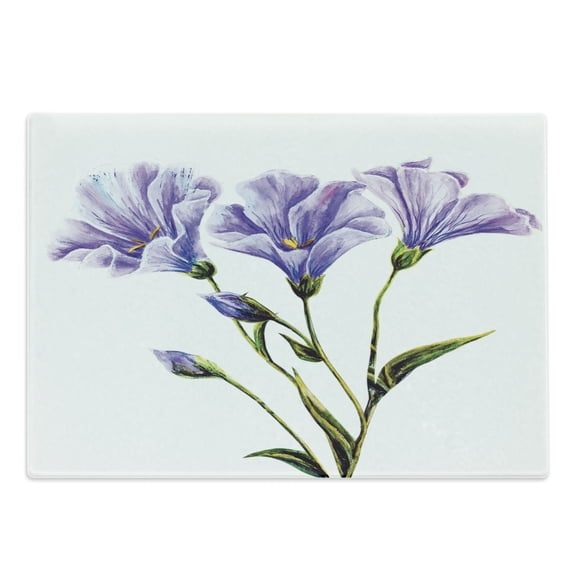Watercolor Flower Cutting Board, Wild Flowers Drawing of Romantic Summer Theme Mother Earth Art, Decorative Tempered Glass Cutting and Serving Board, Large Size, White Violet Green, by Ambesonne